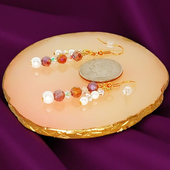 Gold Linear Dangle Drop Earrings Purple Glam Luxe Bling Old Hollywood Iced Out - Picture 5 of 10